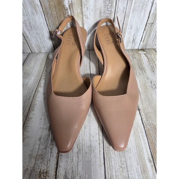 Naturalizer Nude Beige Leather Pointed Toe Slingback Flared Kitten Heels Pump 7W - Picture 8 of 10